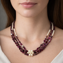 Natural Garnet Pear & Pearl Gemstone Handmade Necklace
