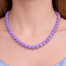 Natural Jade Gemstone Beaded Necklace | 8mm Faceted Ball Purple Beads 16