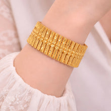 Yellow Gold Plated Modern Link Bracelet – Engraved Rectangular Geometrics