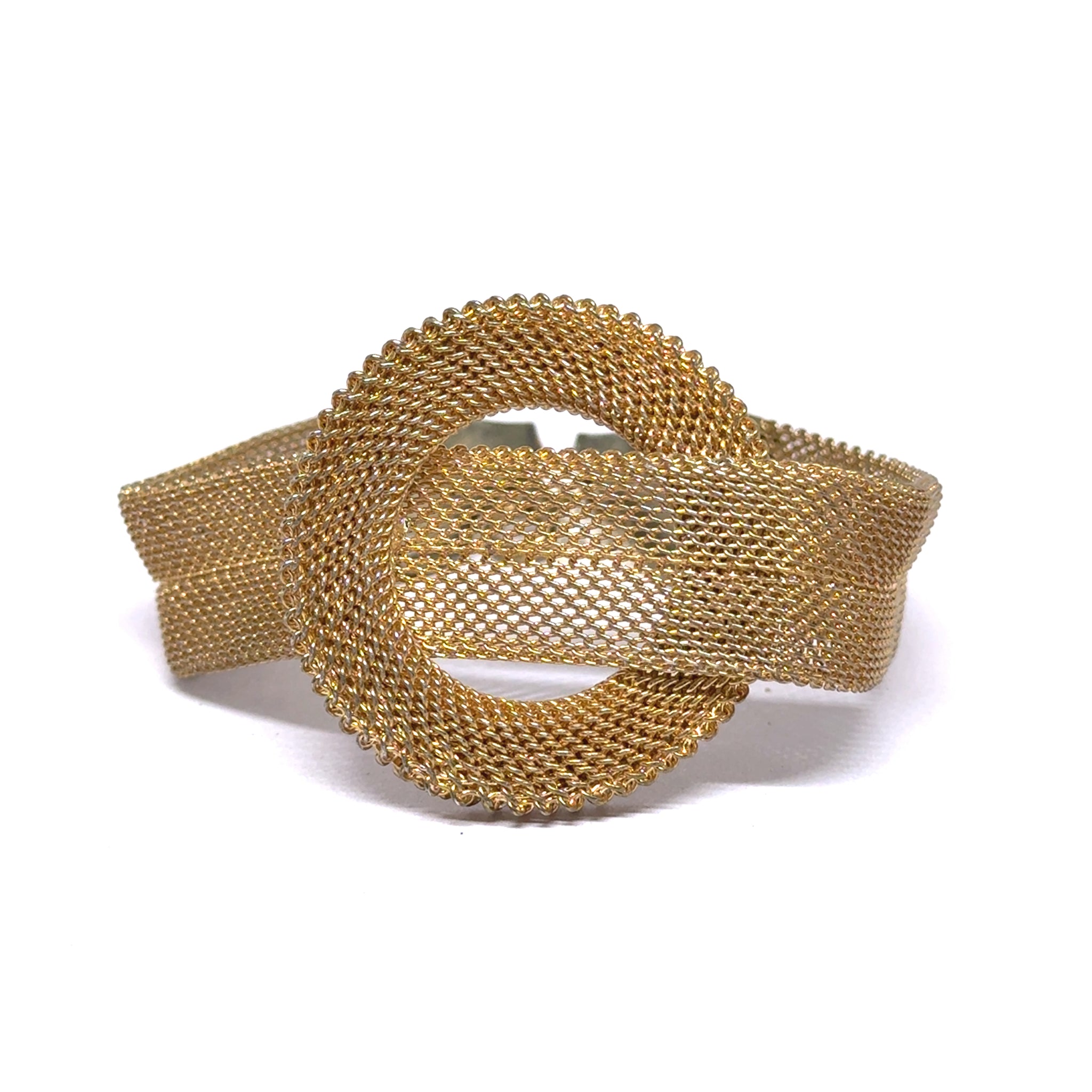 Vintage Style Woven Gold-Tone Mesh Bracelet with Textured Loop Clasp