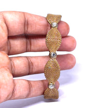 Vintage Art Woven Gold-Tone Mesh Bracelet with Rhinestone Marquise Links