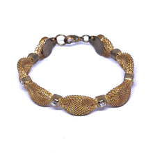Vintage Art Woven Gold-Tone Mesh Bracelet with Rhinestone Marquise Links