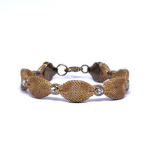 Vintage Art Woven Gold-Tone Mesh Bracelet with Rhinestone Marquise Links