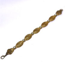 Vintage Art Woven Gold-Tone Mesh Bracelet with Rhinestone Marquise Links