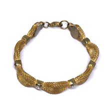 Vintage Art Woven Gold-Tone Mesh Bracelet with Rhinestone Marquise Links