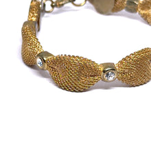 Vintage Art Woven Gold-Tone Mesh Bracelet with Rhinestone Marquise Links