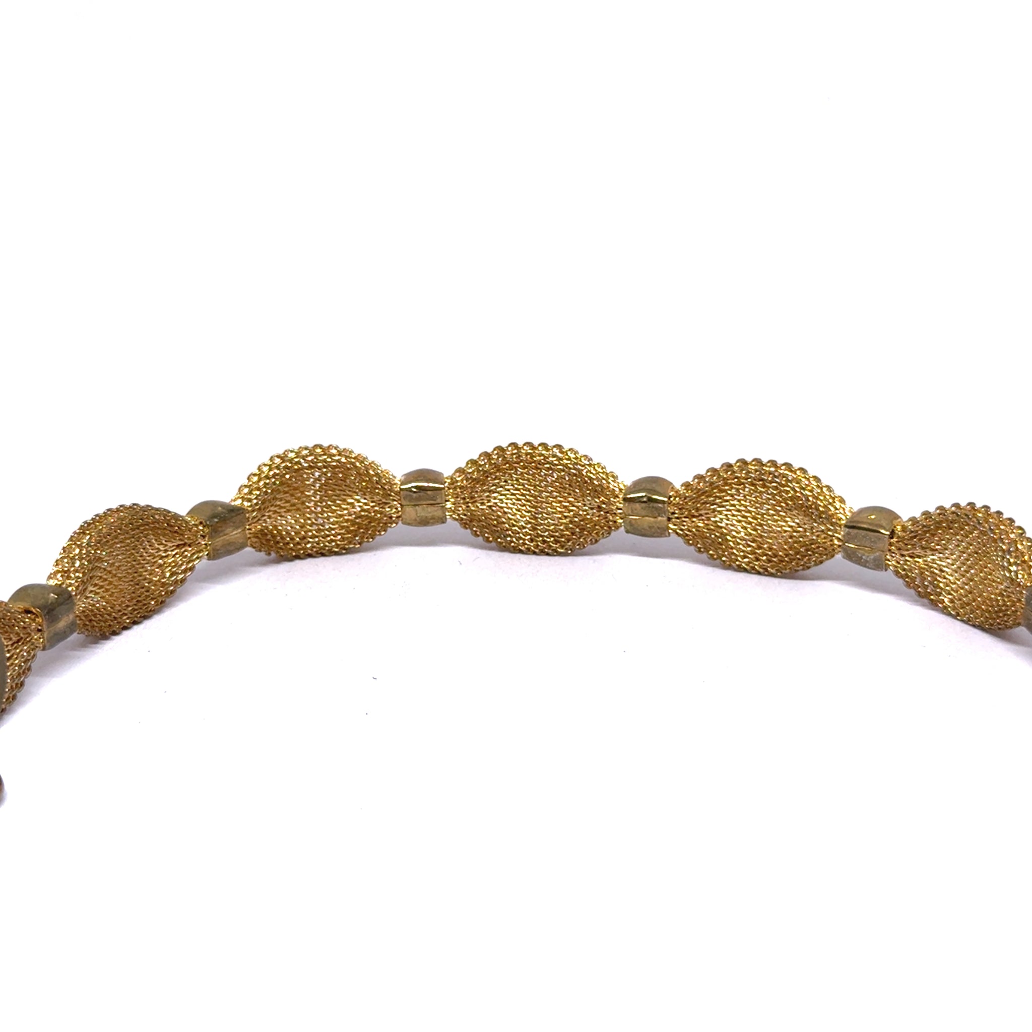 Vintage Art Woven Gold-Tone Mesh Bracelet with Rhinestone Marquise Links