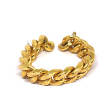 Yellow Gold Plated Modern Chain Bracelet – Diagonal Etched Curb Link Design