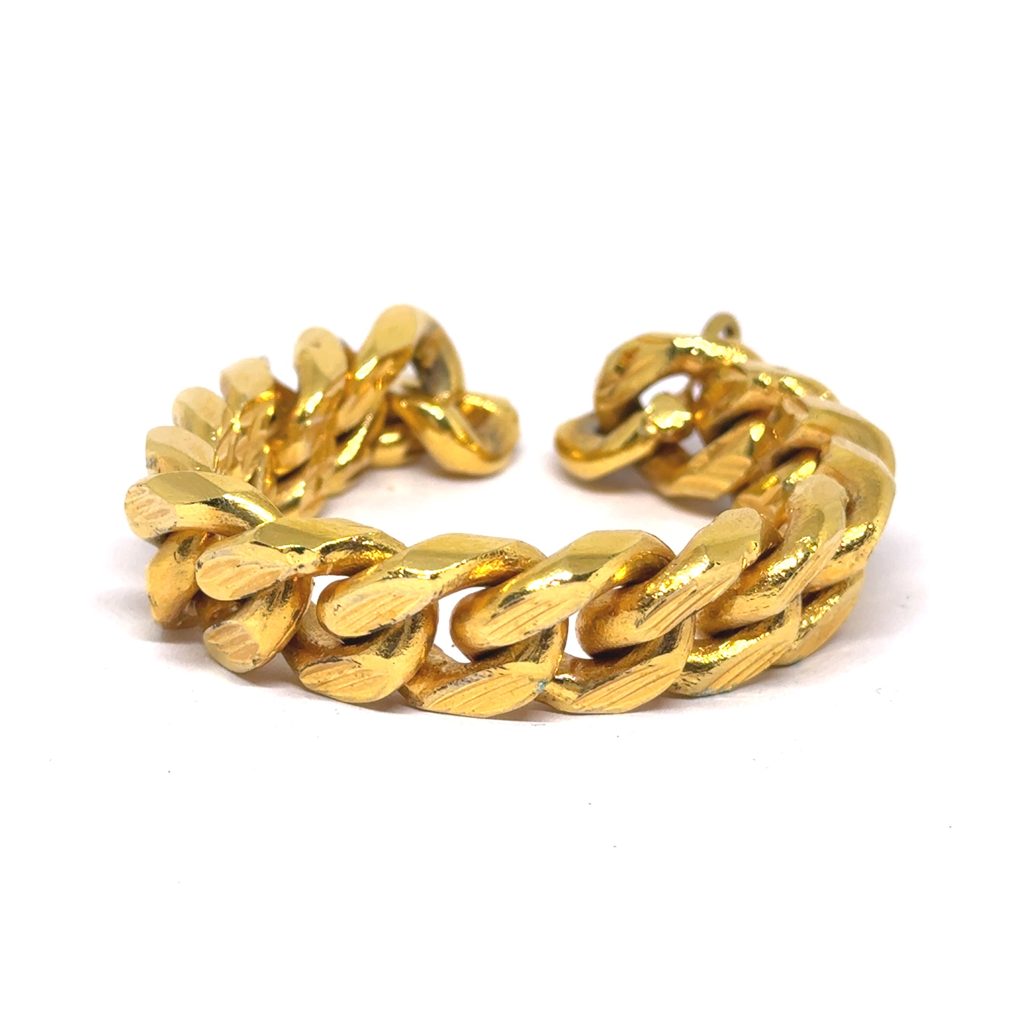 Yellow Gold Plated Modern Chain Bracelet – Diagonal Etched Curb Link Design