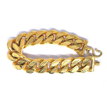 Yellow Gold Plated Modern Chain Bracelet – Diagonal Etched Curb Link Design