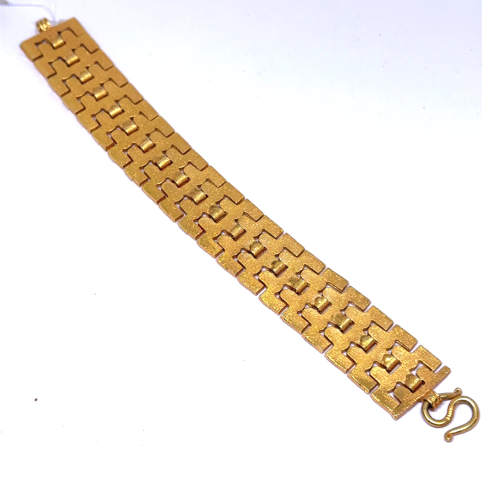 Yellow Gold Micron Plated Geometric Bracelet – Textured Links & Shiny Accents