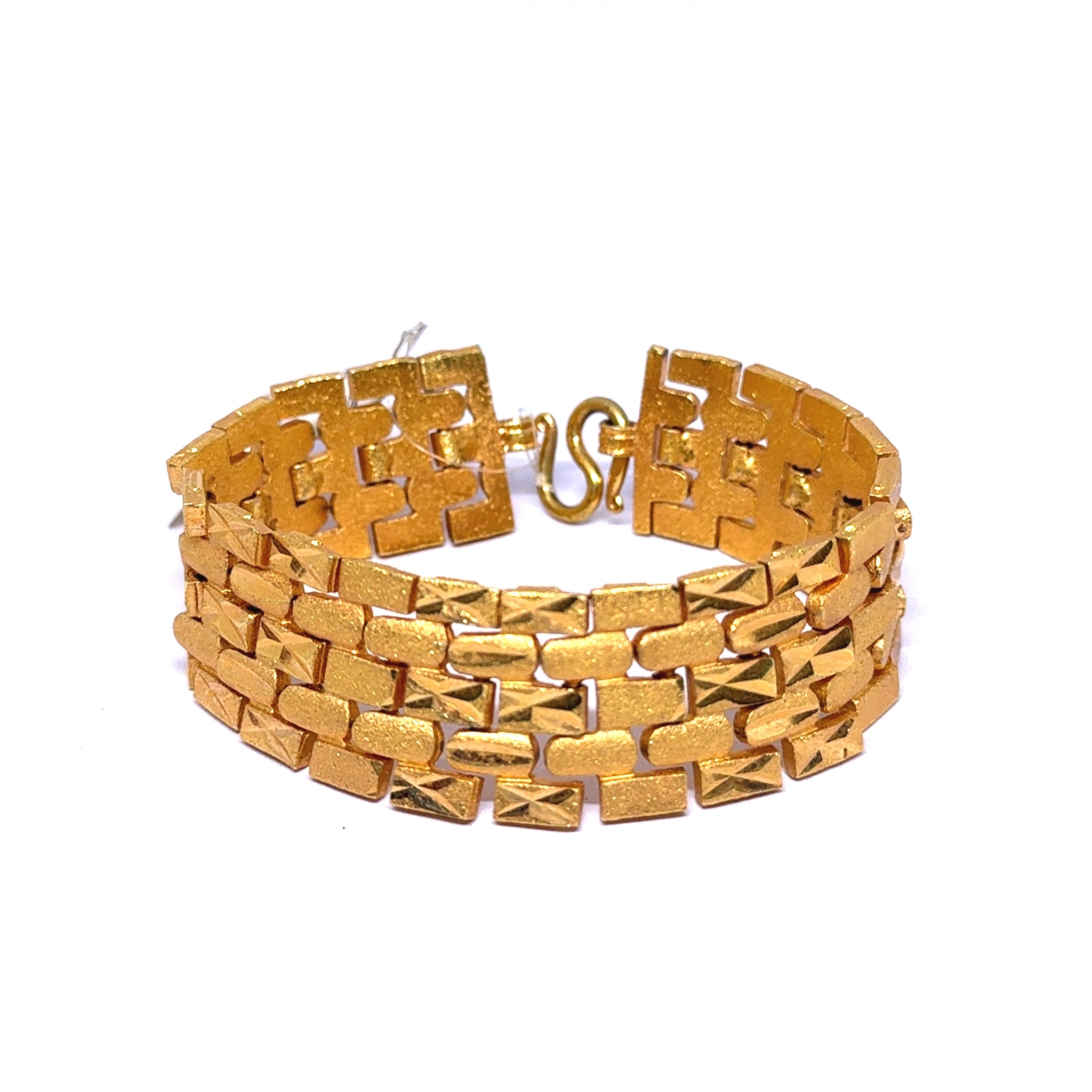 Yellow Gold Micron Plated Geometric Bracelet – Textured Links & Shiny Accents