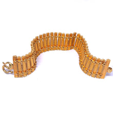 Yellow Gold Plated Modern Link Bracelet – Engraved Rectangular Geometrics