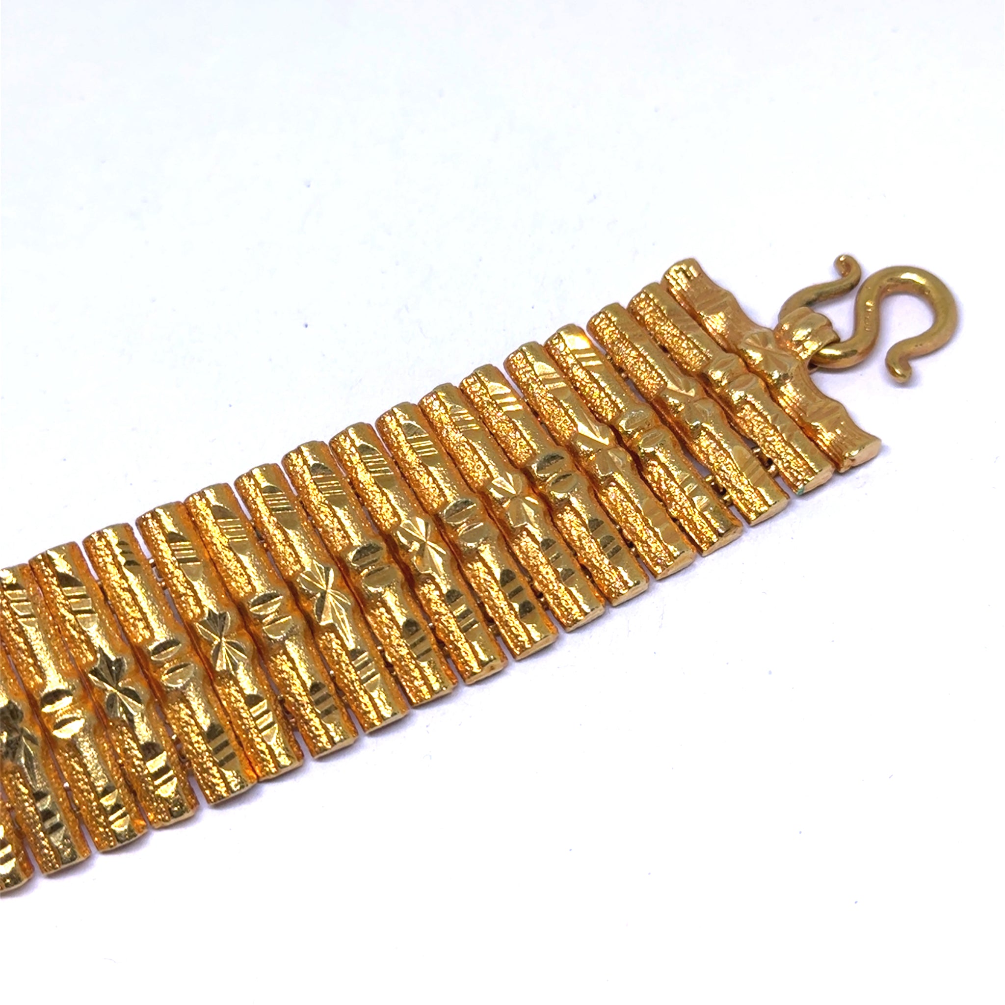Yellow Gold Plated Modern Link Bracelet – Engraved Rectangular Geometrics