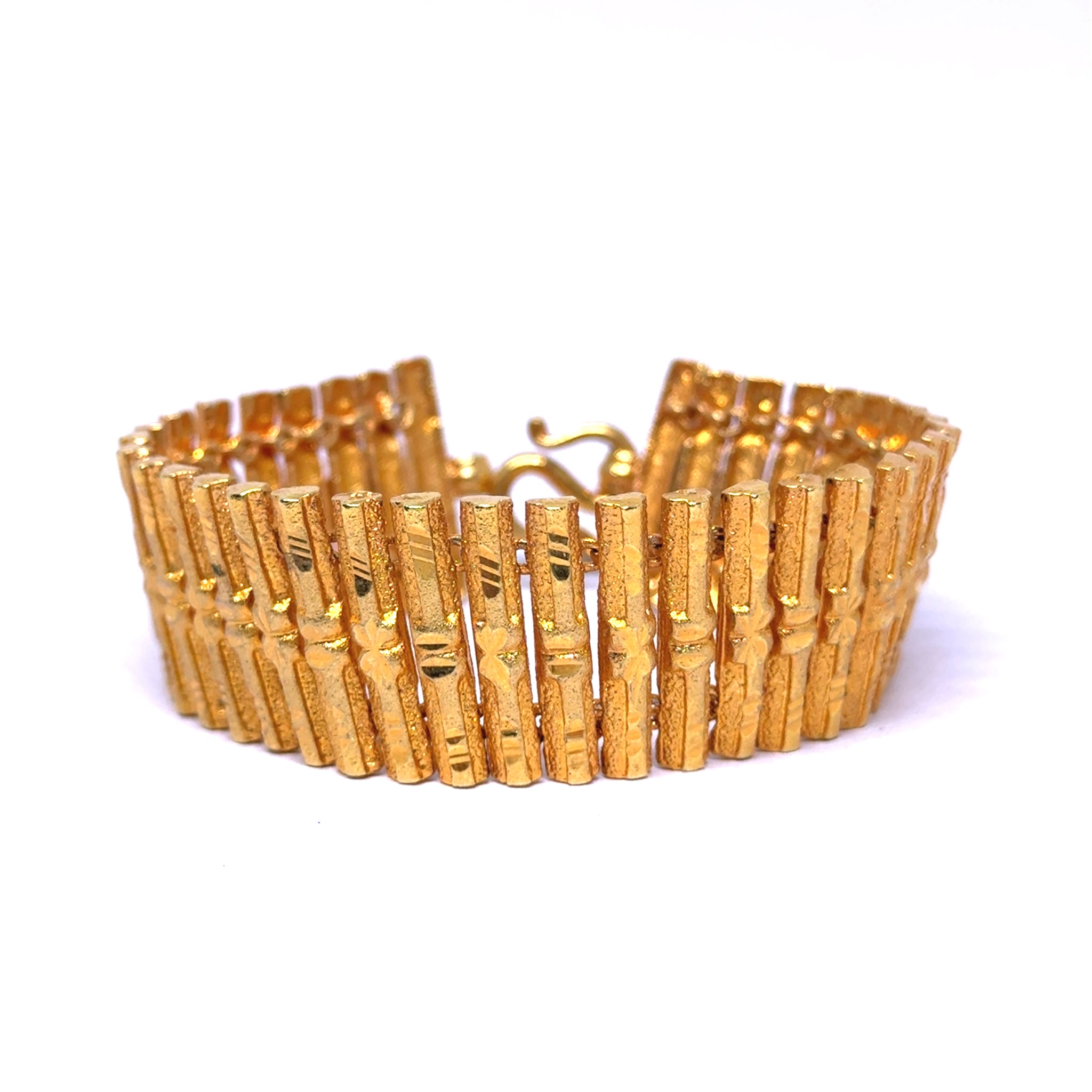 Yellow Gold Plated Modern Link Bracelet – Engraved Rectangular Geometrics