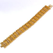 Yellow Gold Plated Nature Bracelet – Textured Leaf Links & Filigree Weave