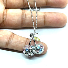 Cherry Fruit Pendant Necklace with Multicolor Crystals – Playful and Trendy Jewelry