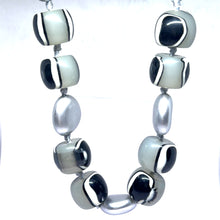 Bold Artisan Beaded Necklace in Simulated Monochrome Agate – Handmade Contemporary Statement Jewelry