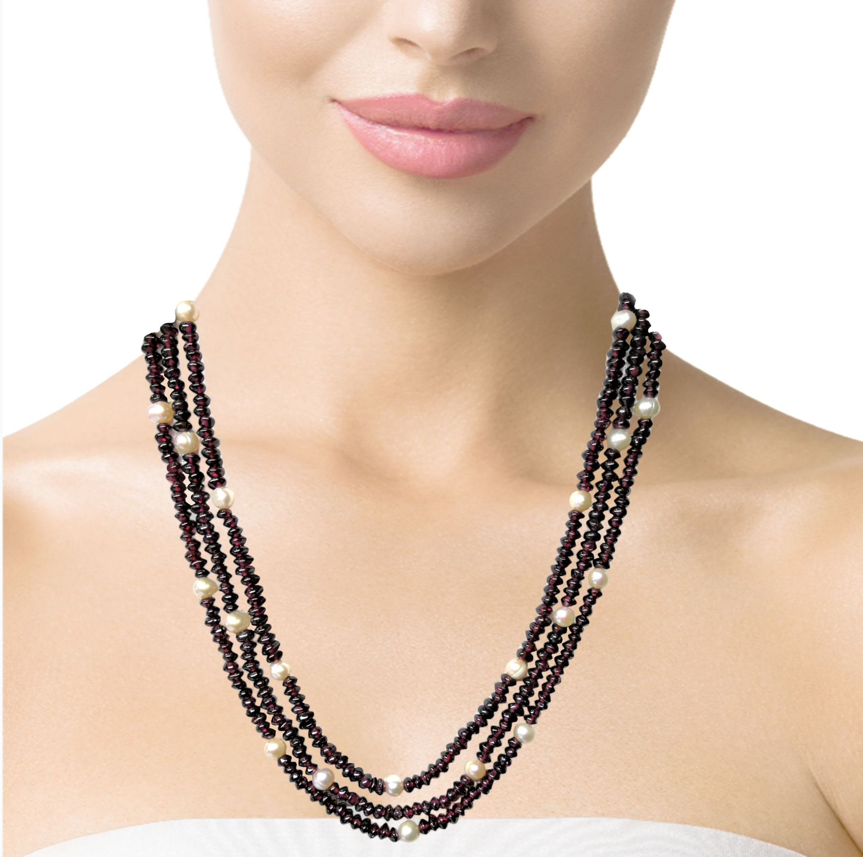 Natural Handmade Necklace 16"-18" Garnet with Pearls Gemstone Beads Jewellery