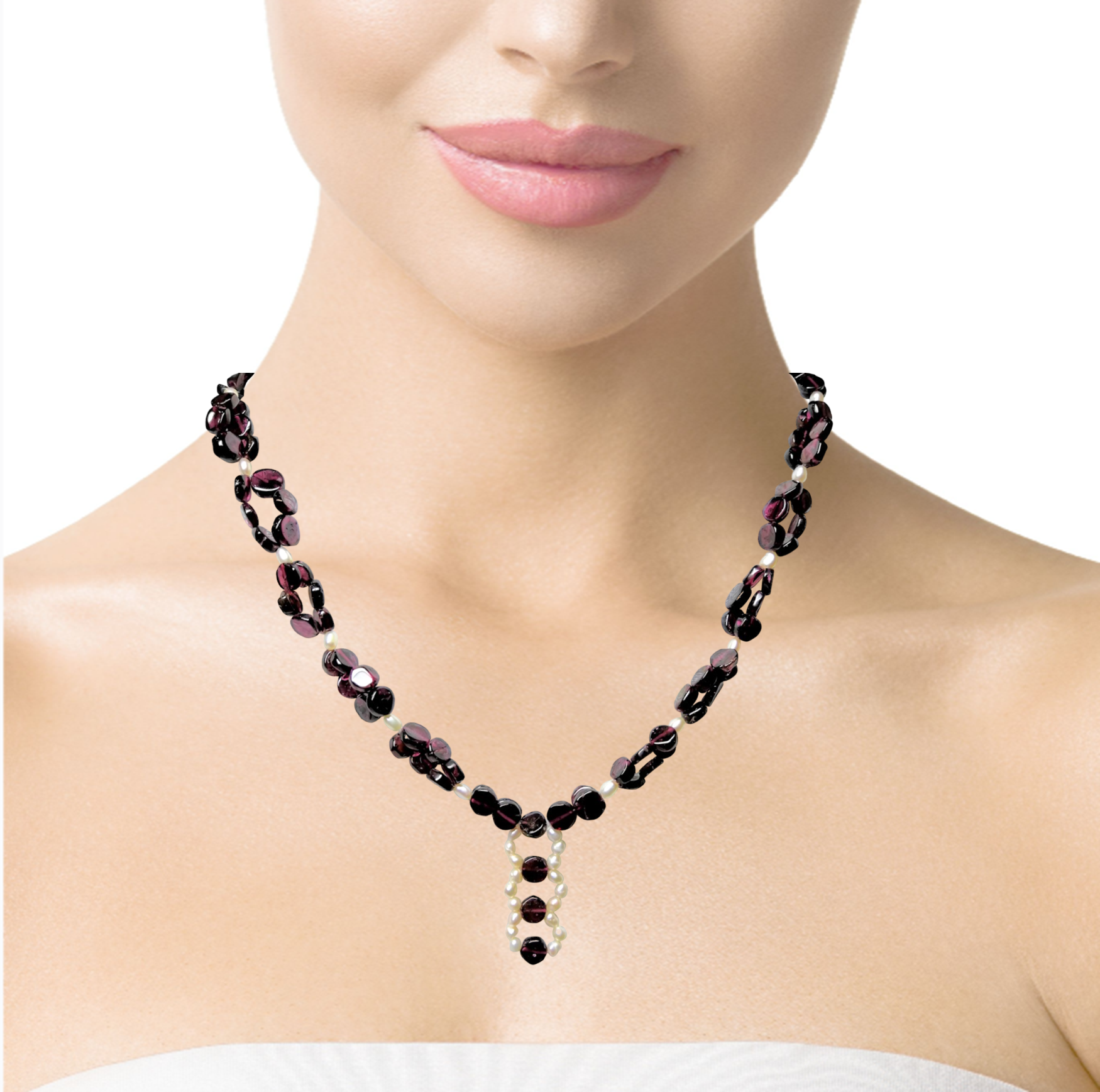 Natural Handmade Necklace 16"-18" Garnet Pearls Gem Beads Jewellery