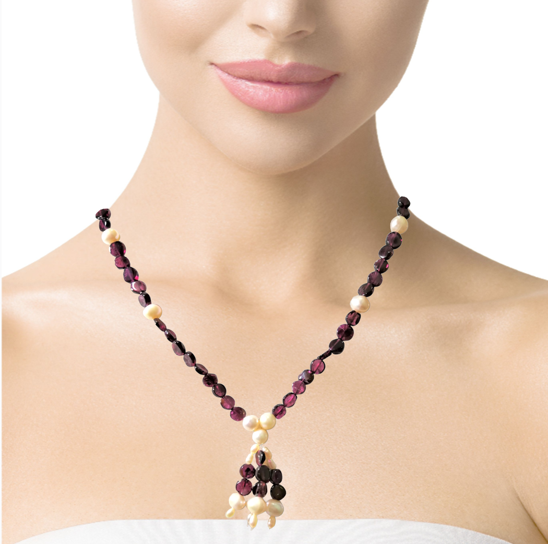 Natural Handmade Neckwear 16"-18" Garnet Pearls Gemstone Beads Jewellery