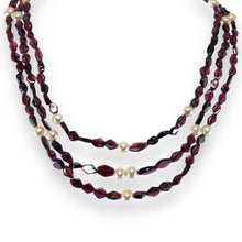 Natural Garnet Fancy 6mm & Pearl Multi Layered Gemstone Necklace