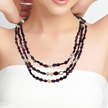 Natural Garnet Fancy 6mm & Pearl Multi Layered Gemstone Necklace