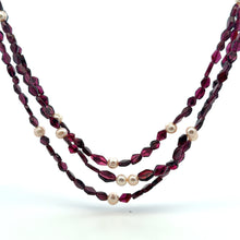 Natural Garnet Fancy 6mm & Pearl Multi Layered Gemstone Necklace