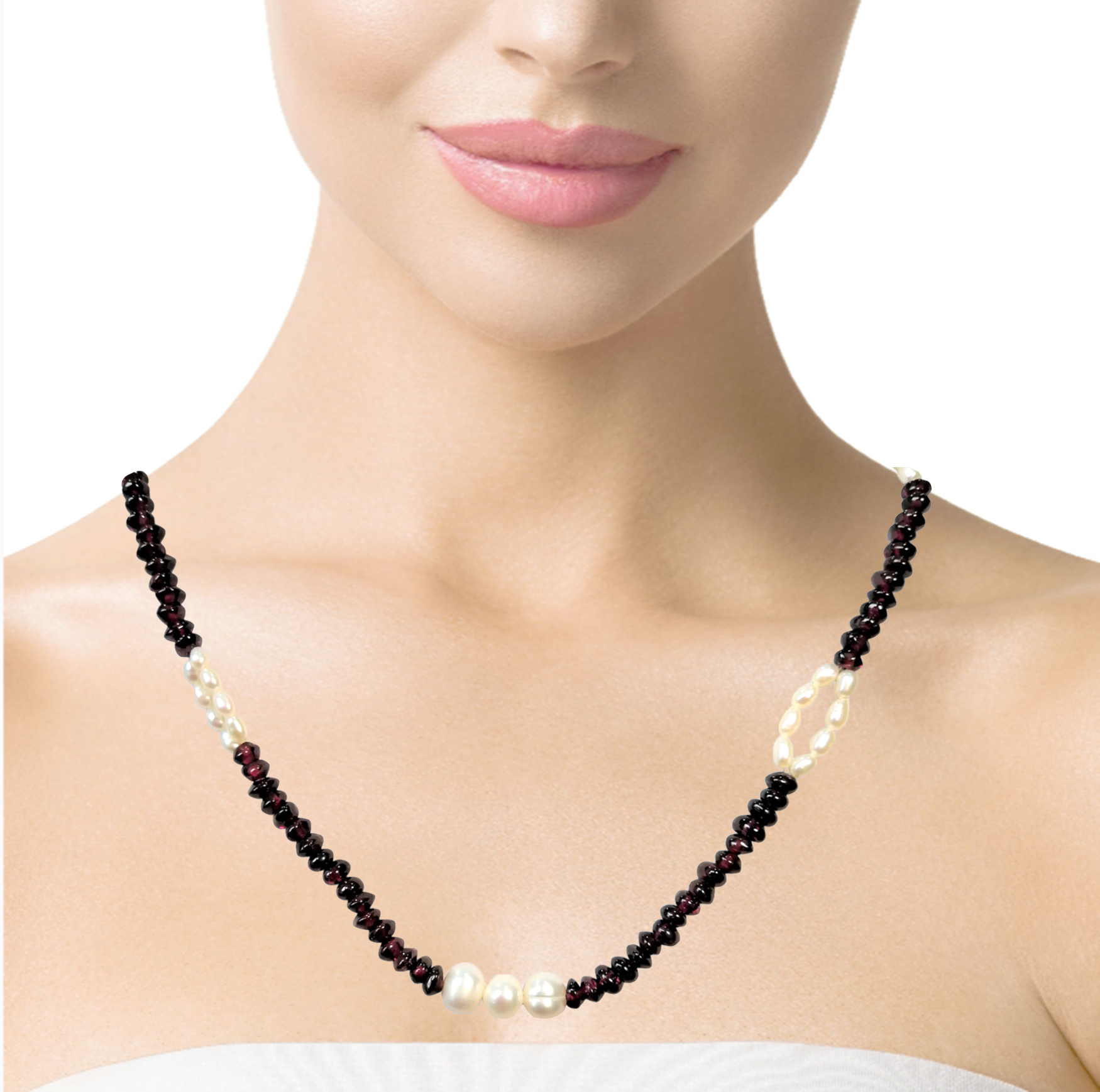 Natural Handmade Necklace 16 to 18inch Garnet Pearls Gemstone Beads Jewellery