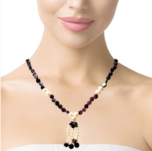 Natural Garnet Button & Pearl Plain Gemstone Necklace