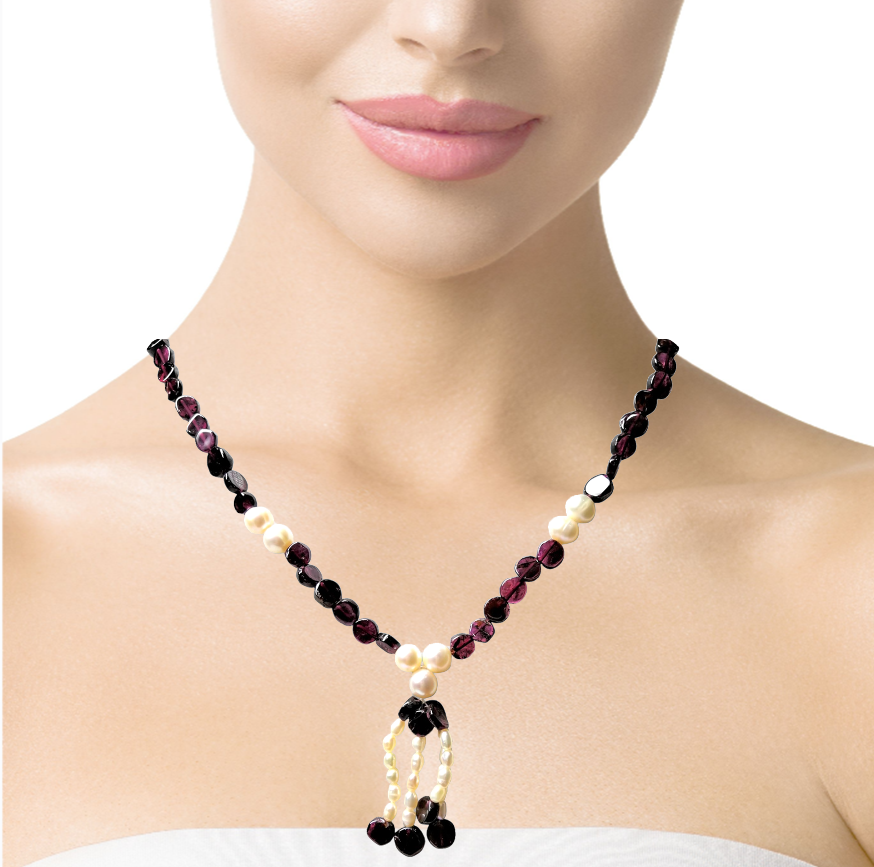 Natural Handmade Necklace 16"-18" Rondelle Garnet Pearls Gemstone Beads Jewelry