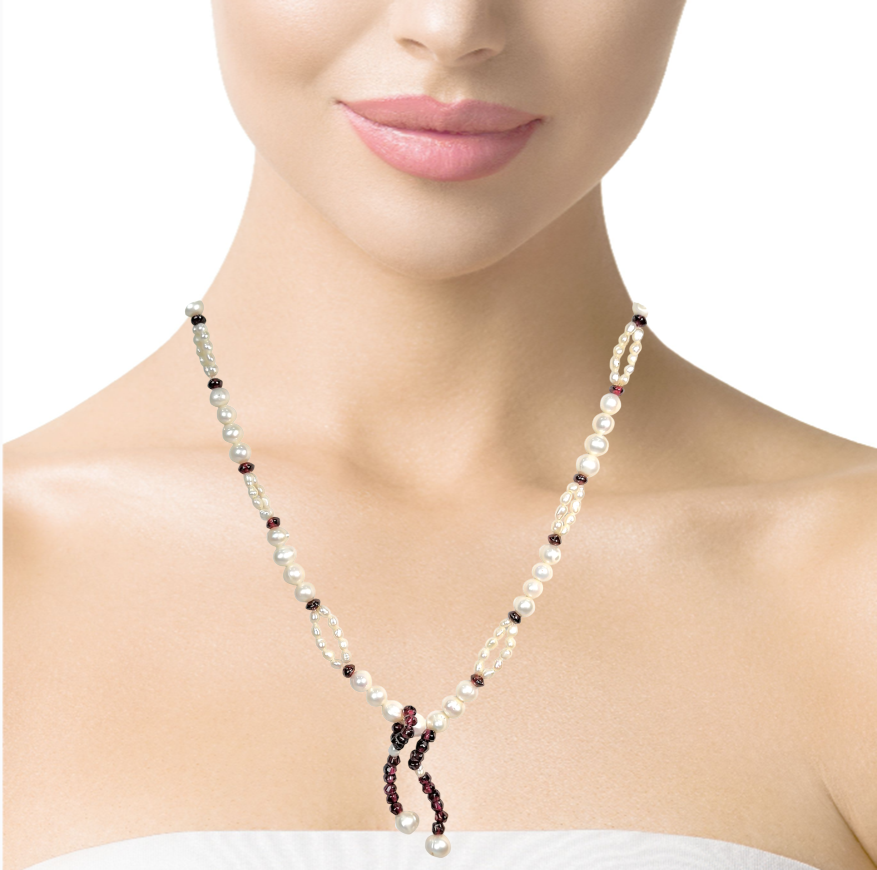 Natural Garnet & Pearl Rondelle Gemstone Crafted Necklace