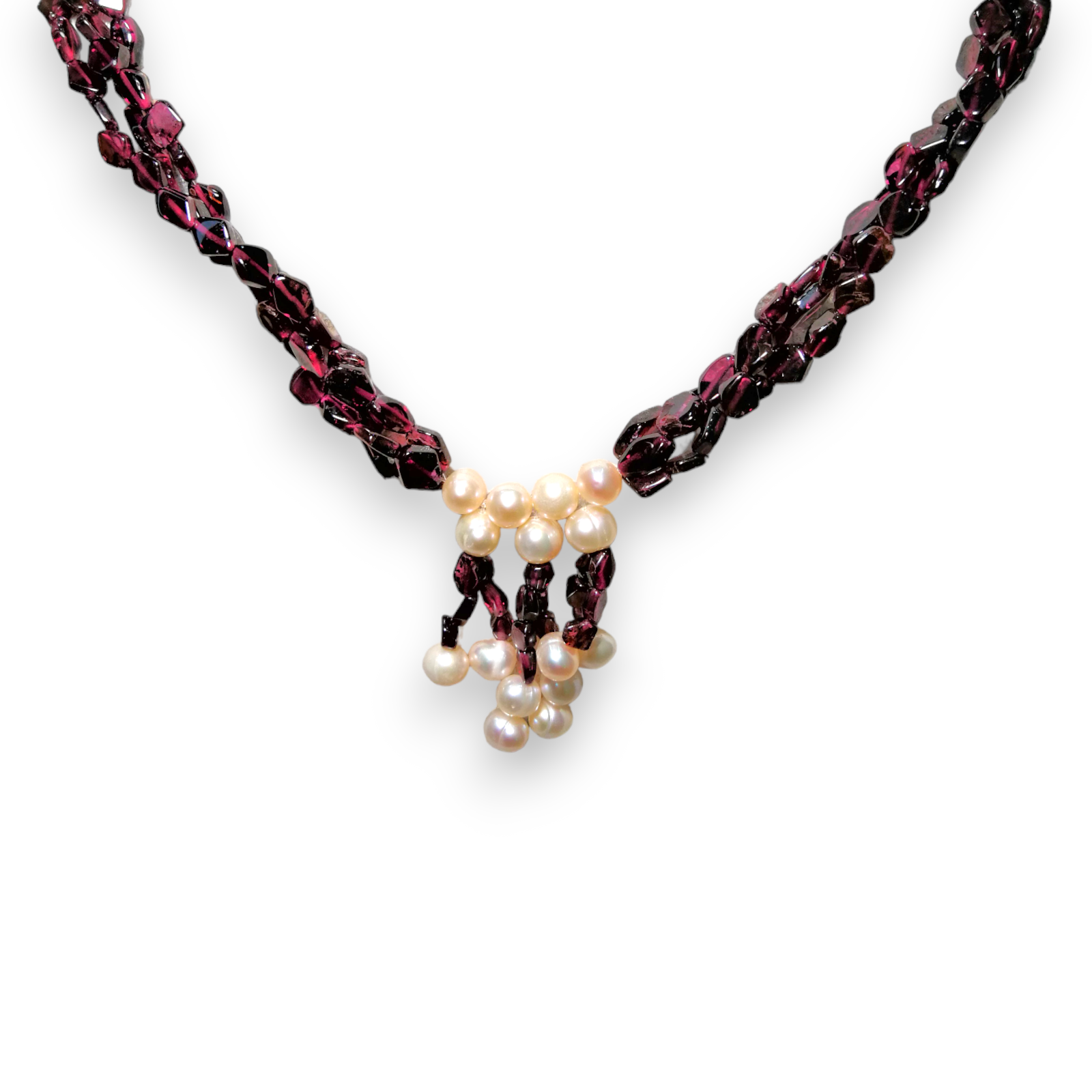Natural Handmade Necklace 16"-18" Geometric Garnet Pearls Gemstone Beads Jewellery