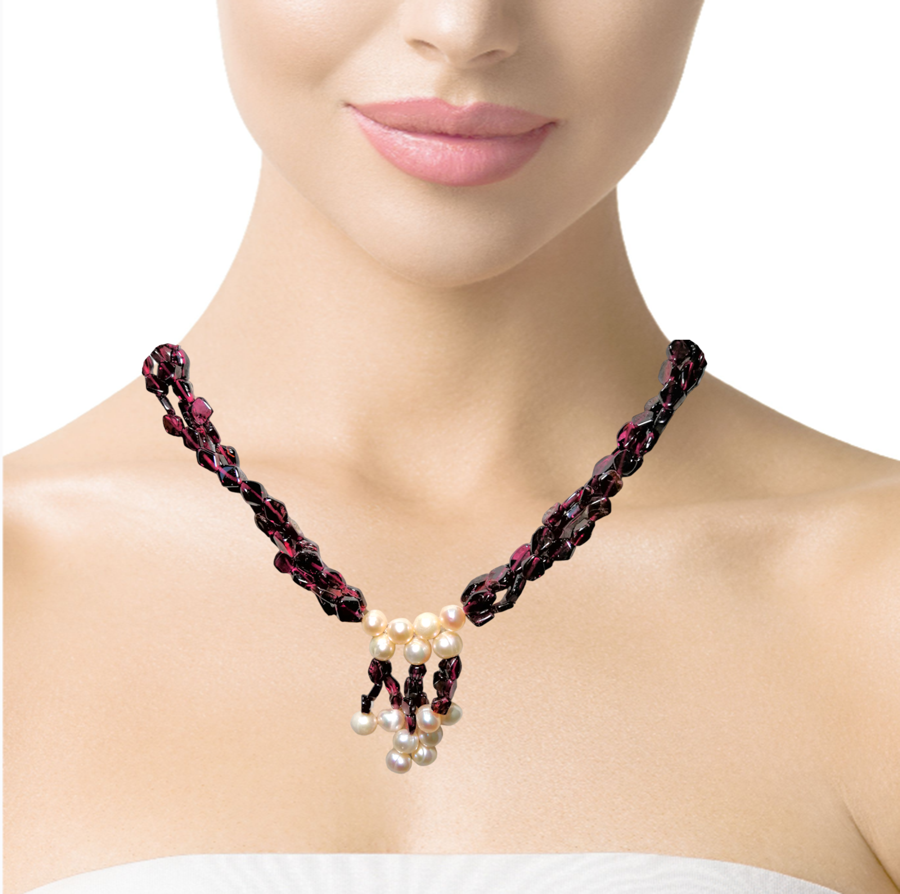 Natural Handmade Necklace 16"-18" Geometric Garnet Pearls Gemstone Beads Jewellery