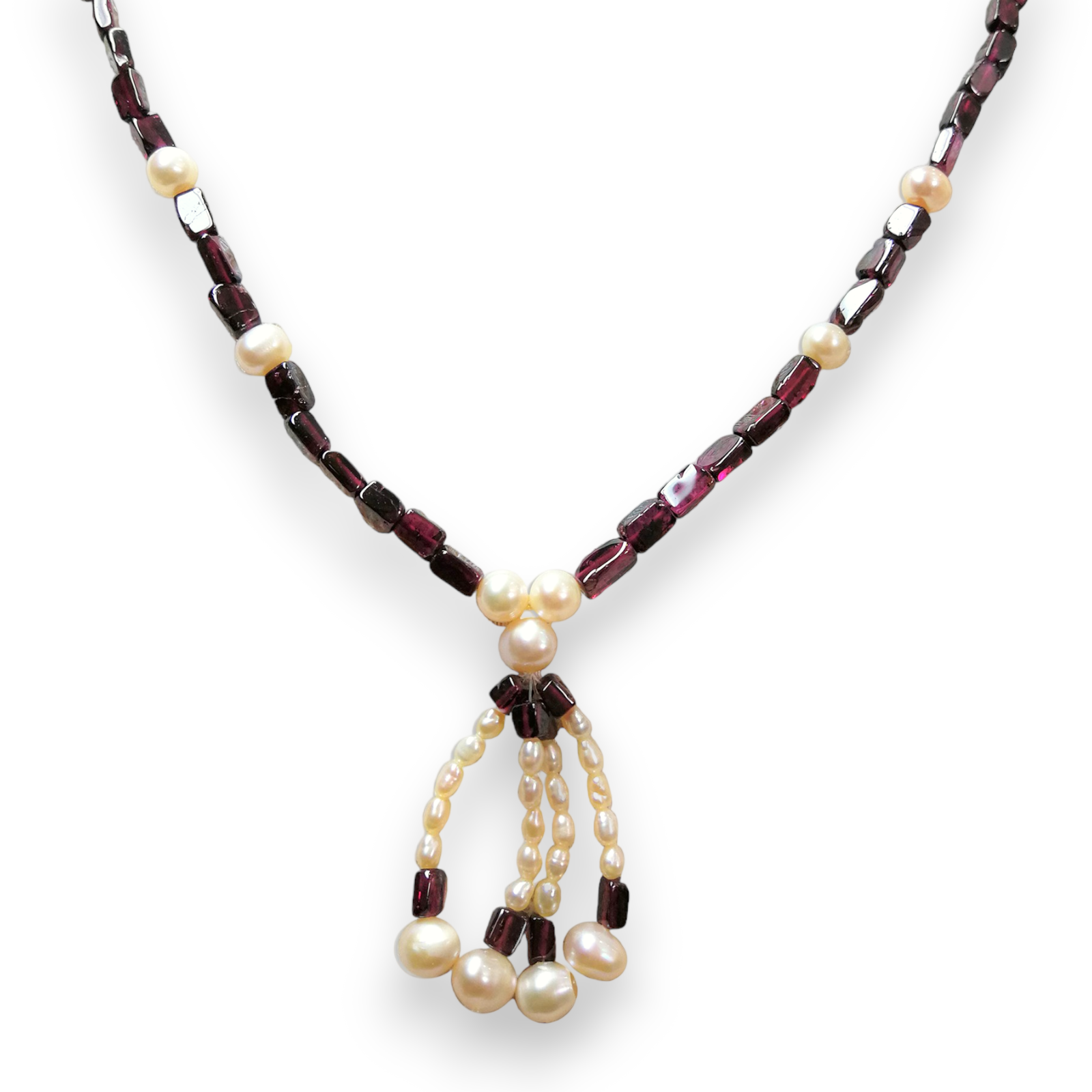 Natural Handmade Necklace 16"-18" Tube Garnet Pearls Gemstone Beads Jewellery