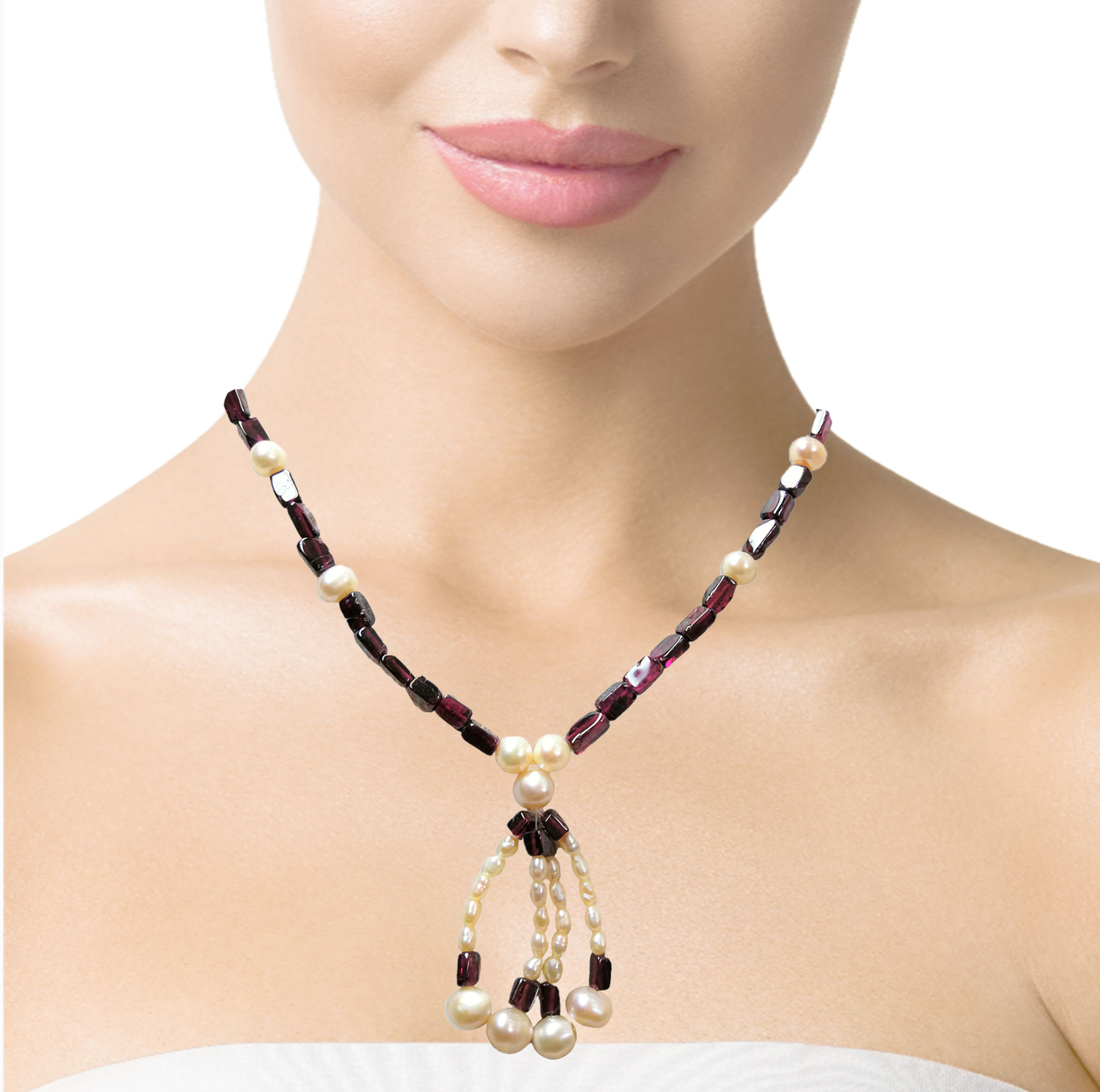 Natural Handmade Necklace 16"-18" Tube Garnet Pearls Gemstone Beads Jewellery