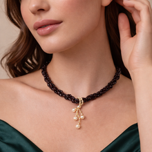 Natural Garnet Chobra & Plain Pearl Twisted Gemstone Necklace