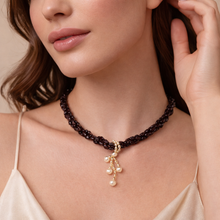 Natural Garnet Chobra & Pearl Twisted Gemstone Necklace