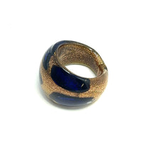 Handmade Glass Acrylic Ring Golden Navy Floral Elegance Infinity Band