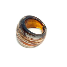 Handmade Glass Acrylic Ring Silver Luster Amber Radiance Infinity Band