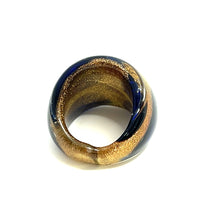 Handmade Glass Acrylic Ring Golden Navy Floral Veils Infinity Band