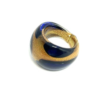 Handmade Glass Acrylic Ring Golden Navy Floral Veils Infinity Band