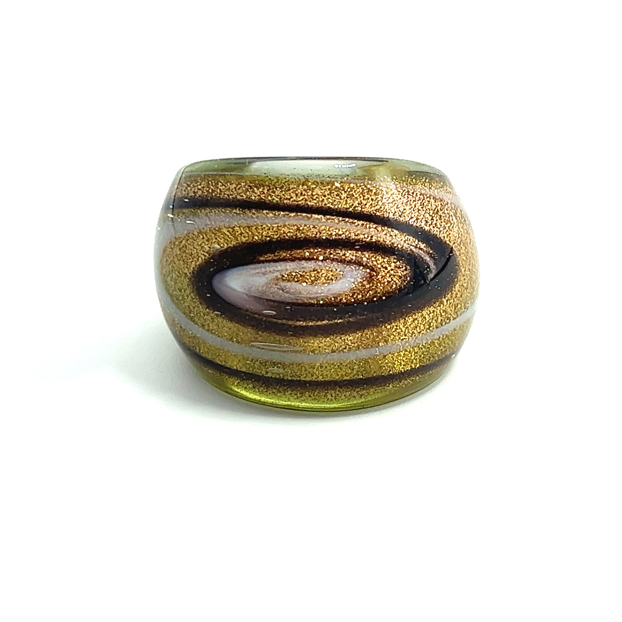 Handmade Glass Acrylic Ring Golden Galaxy Monochrome Infinity Band