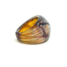 Handmade Glass Acrylic Ring Silver Luster Amber Brown  Infinity Band