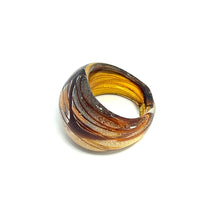 Handmade Glass Acrylic Ring Silver Luster Amber Brown  Infinity Band