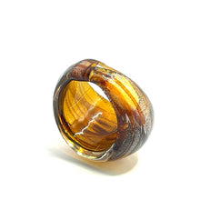 Handmade Glass Acrylic Ring Silver Luster Amber Brown  Infinity Band