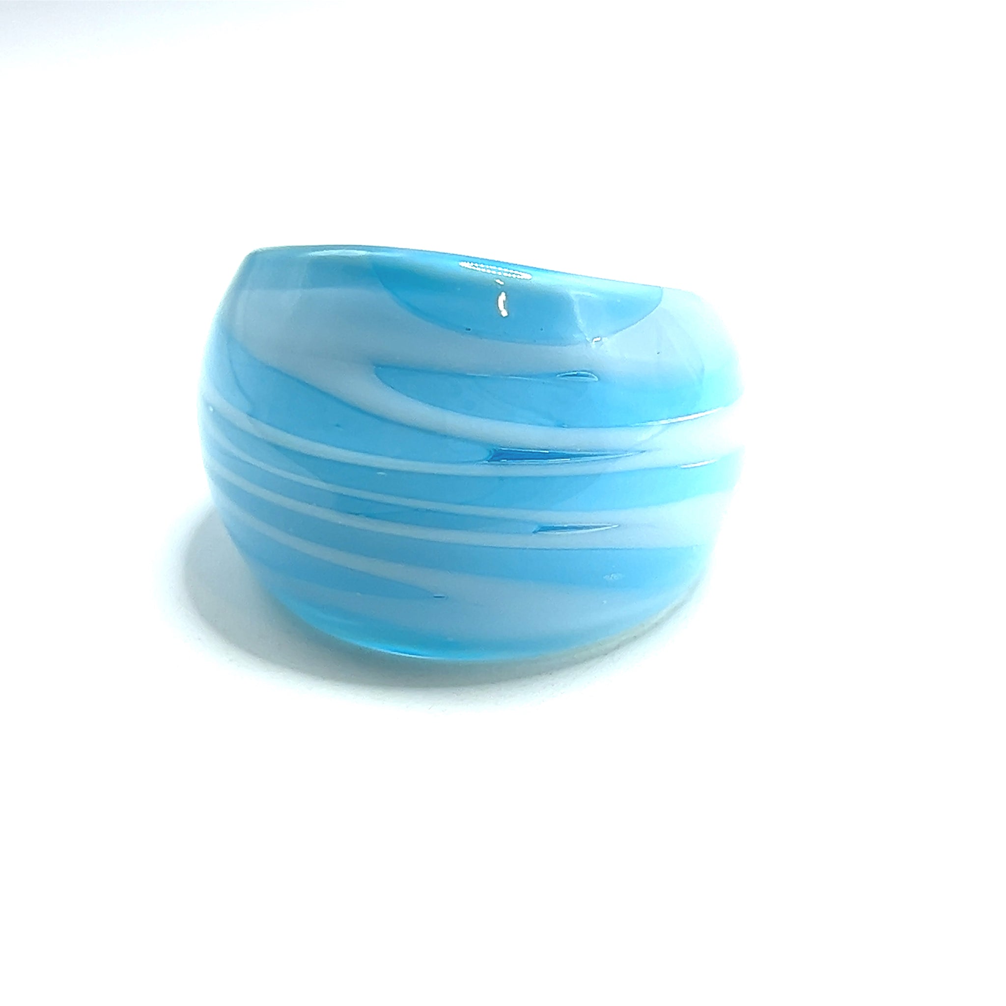 Handmade Glass Acrylic Ring Cerulean Frost Elegance Infinity Band