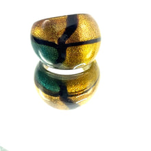 Handmade Glass Acrylic Ring Golden Glittery Aqua Fusion Infinity Band