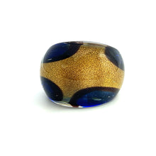 Handmade Glass Acrylic Ring Golden Navy Floral Infinity Band