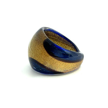 Handmade Glass Acrylic Ring Golden Navy Floral Infinity Band